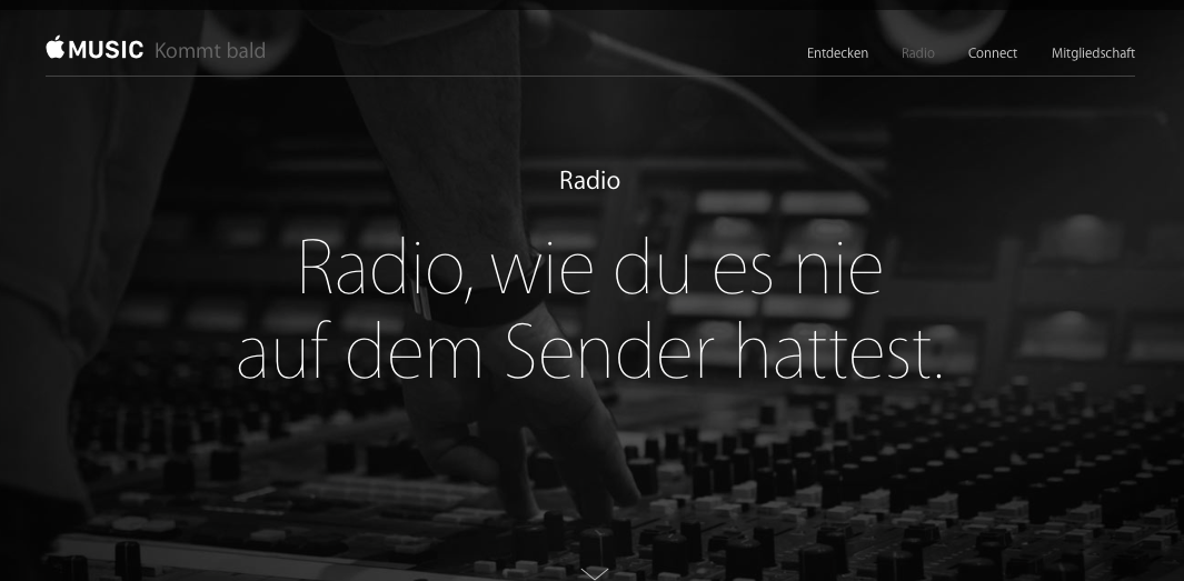 Screenshot der Ankündigungsseite für Beats 1 von Apple