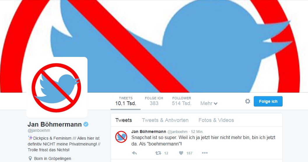 Böhmermann: Keine Torte, kein Twitter mehr