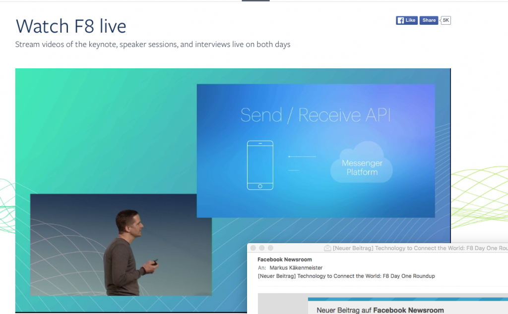 Screenshot der Präsentation der Facebook Messenger Platform