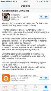 Abbildung der Beschreibung des Updates vom 23.6.2015 Instagram