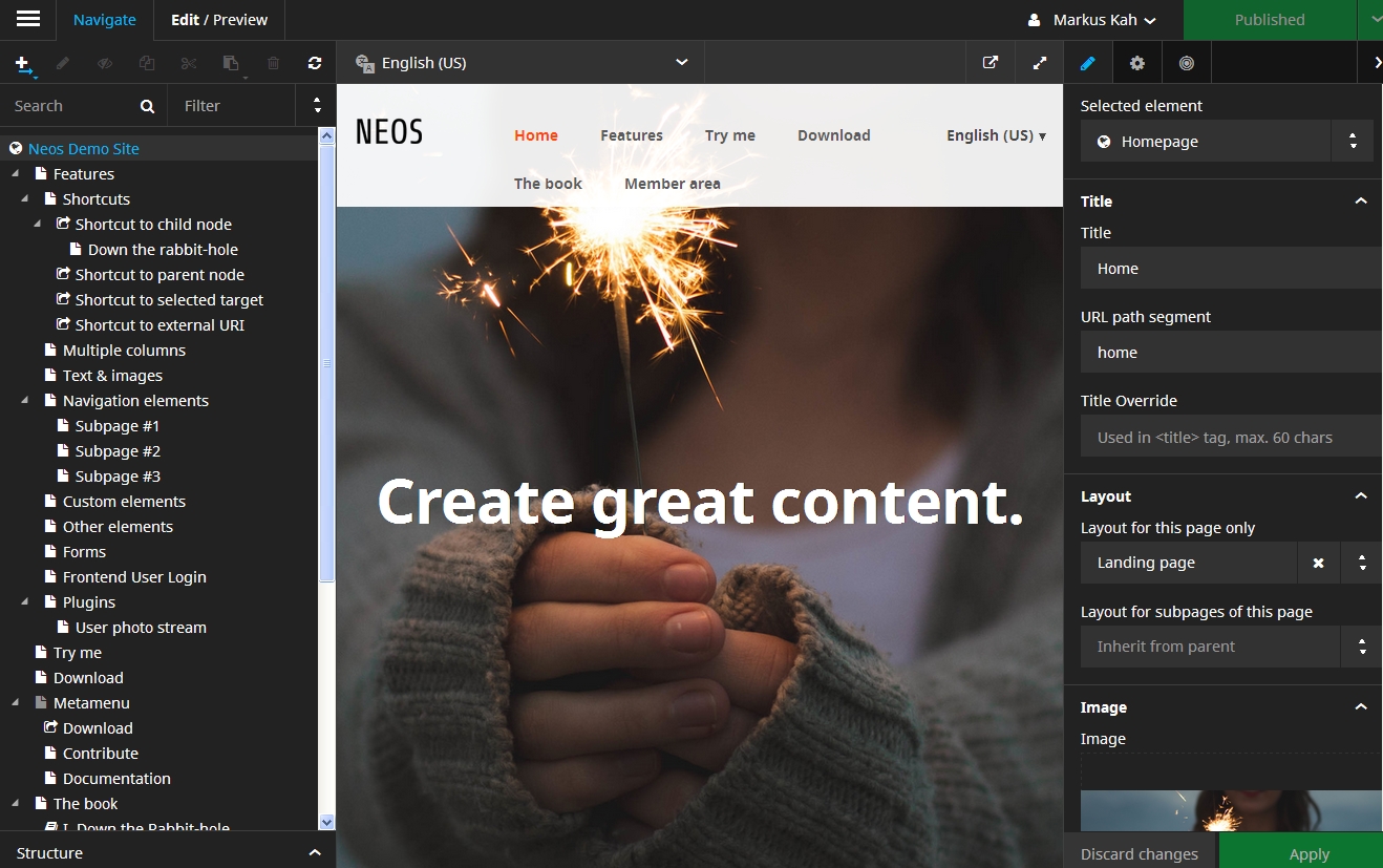 generate great content - Screenshot von Neos 2.0