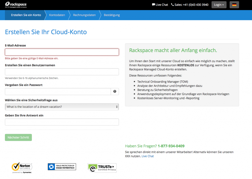 Rackspace Anmeldung Cloud kostenlos